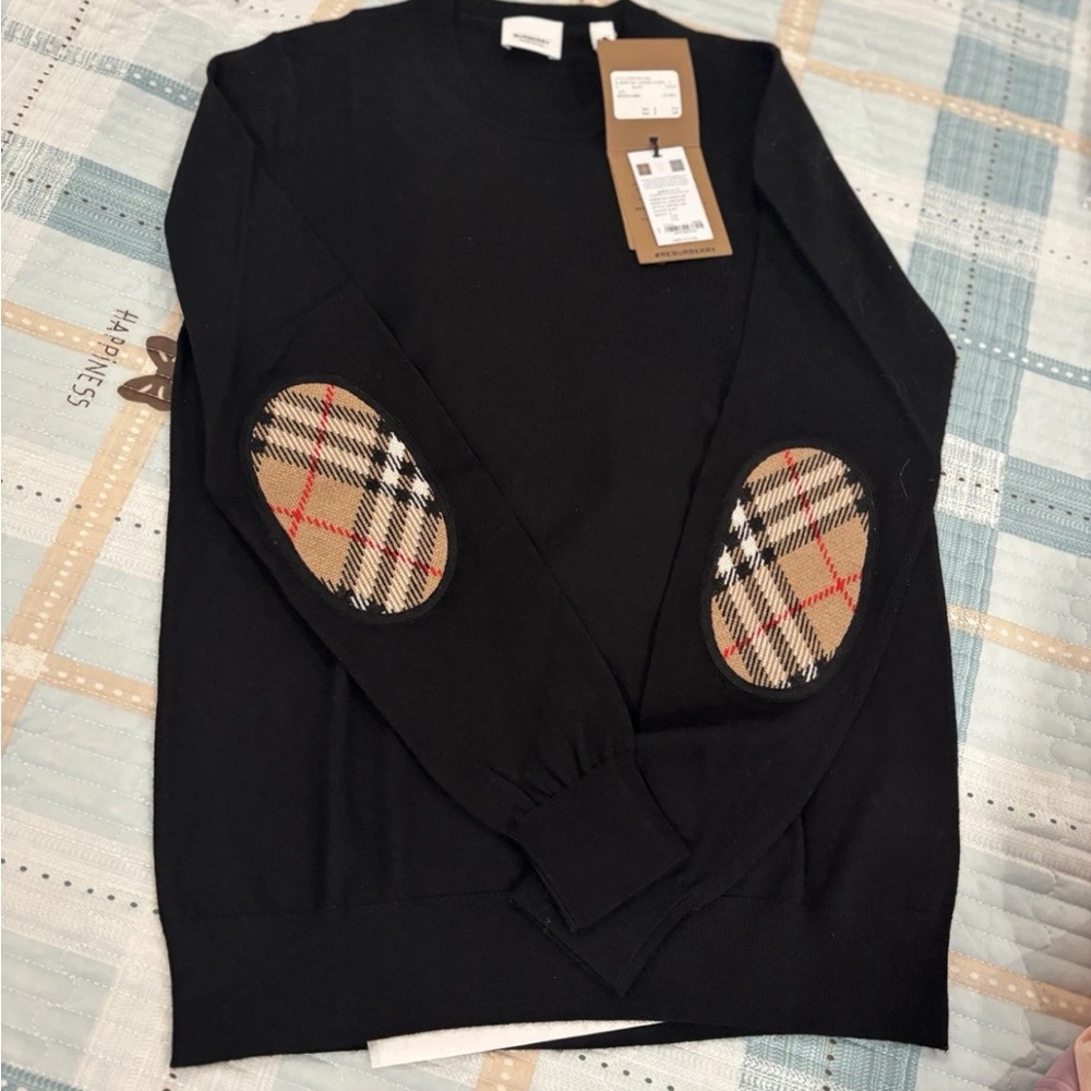New Burberry Bempton Wool Black Elbow Patch Sweater 8091034 NWT $830